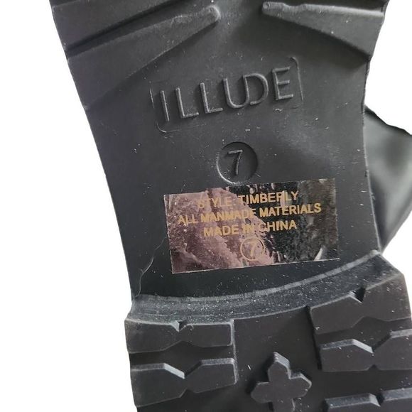 Illude Ladies Timberly Black Knee High Lace Up Buckle Military Boots - Size 7 - Picture 4 of 9